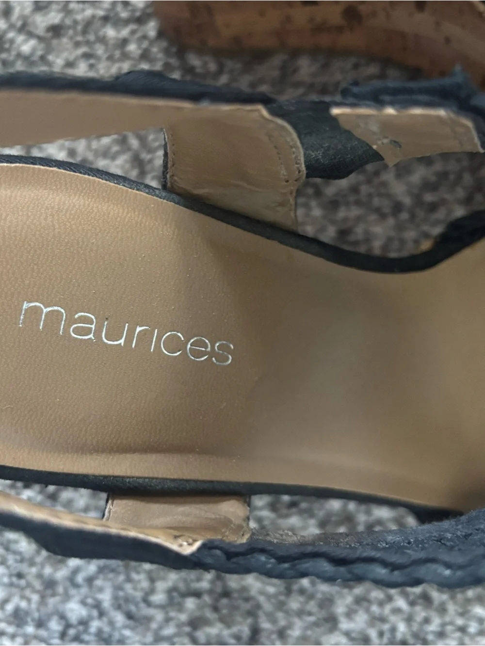 Maurices Black Woven Cork Wedge Sandals with Slingback